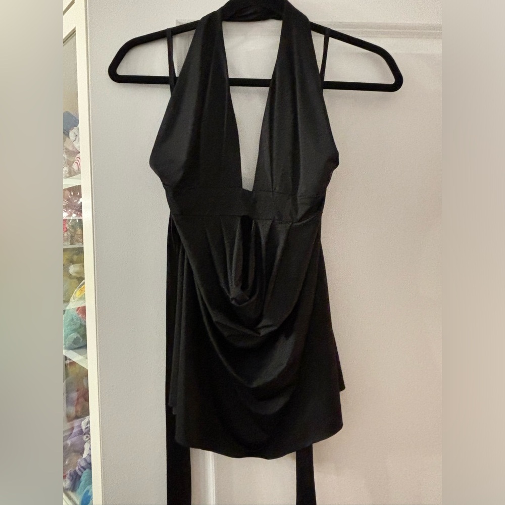 Black silky halter top